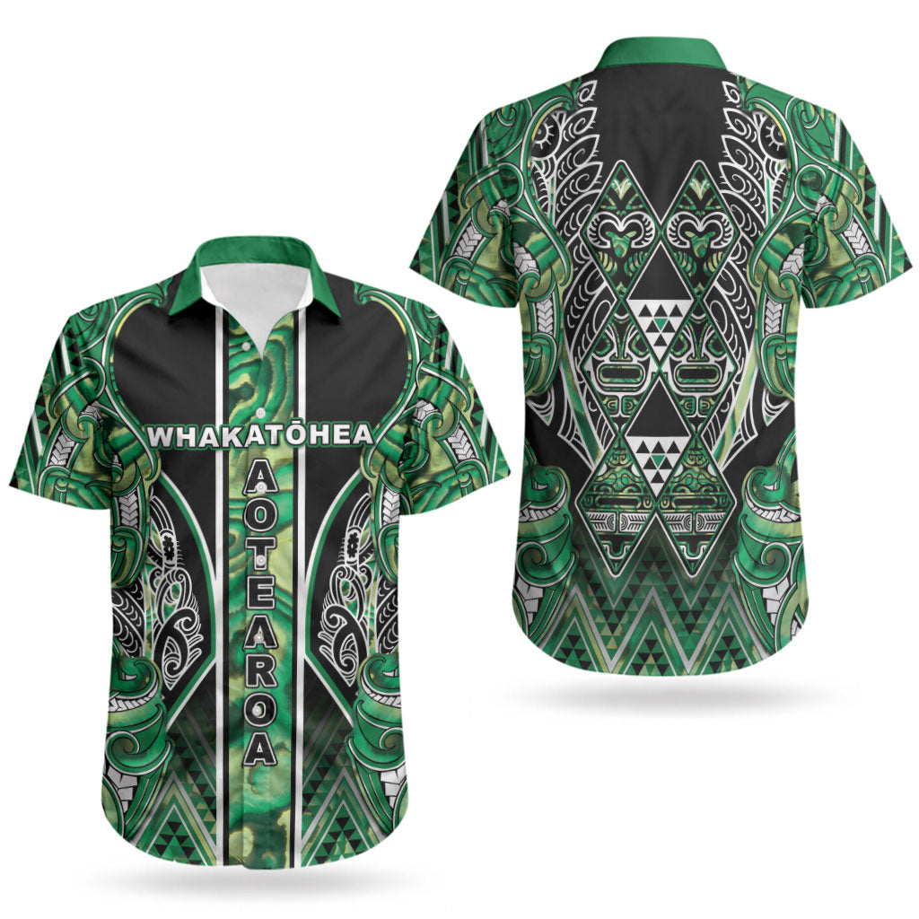 Aotearoa Whakatohea Couples Matching Summer Maxi Dress and Hawaiian Shirt Maori Tribal Green Abalone Paua Shell Pattern DT05 - Polynesian Pride