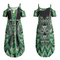 Aotearoa Whakatohea Couples Matching Summer Maxi Dress and Hawaiian Shirt Maori Tribal Green Abalone Paua Shell Pattern DT05 - Polynesian Pride