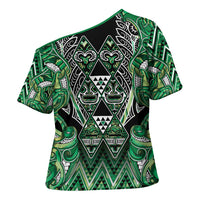 Aotearoa Whakatohea Cross Shoulder Shirt Maori Tribal Green Abalone Paua Shell Pattern DT05 - Polynesian Pride