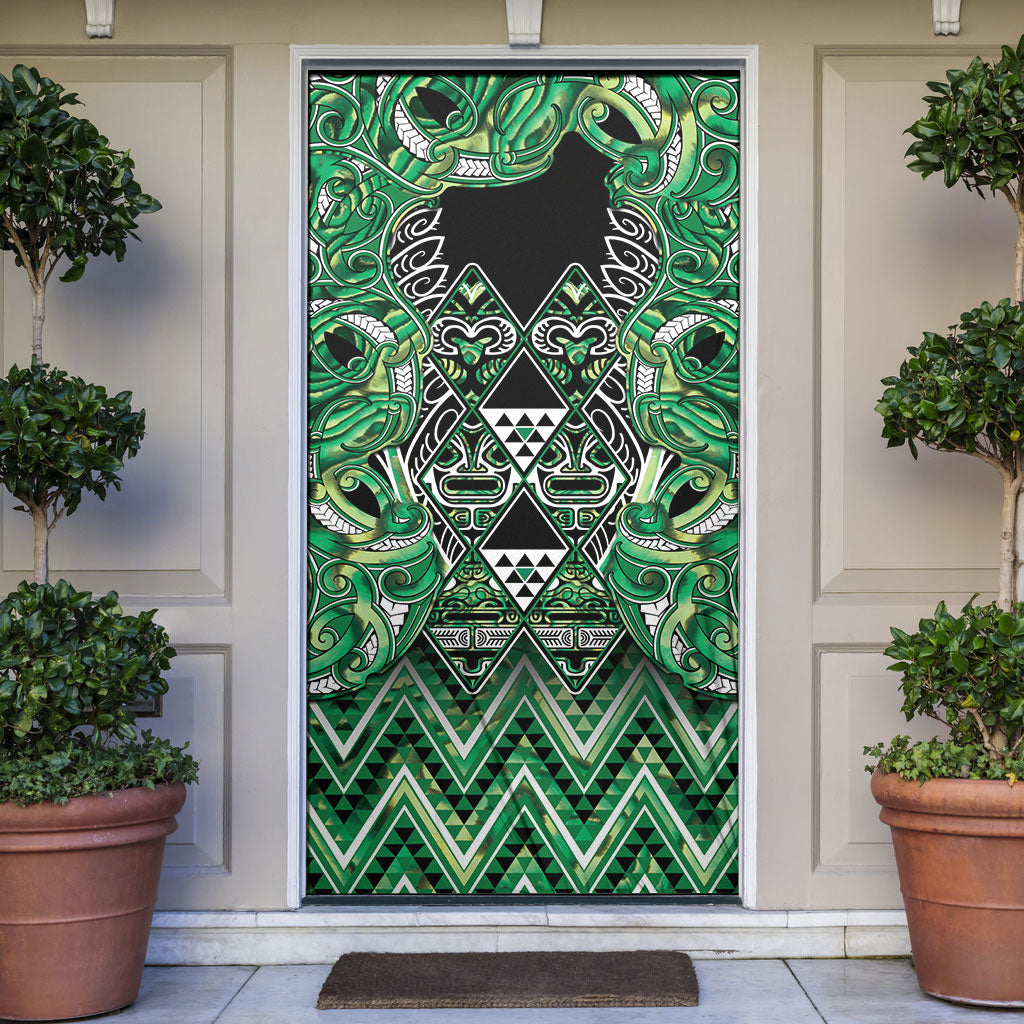 Aotearoa Whakatohea Door Cover Maori Tribal Green Abalone Paua Shell Pattern