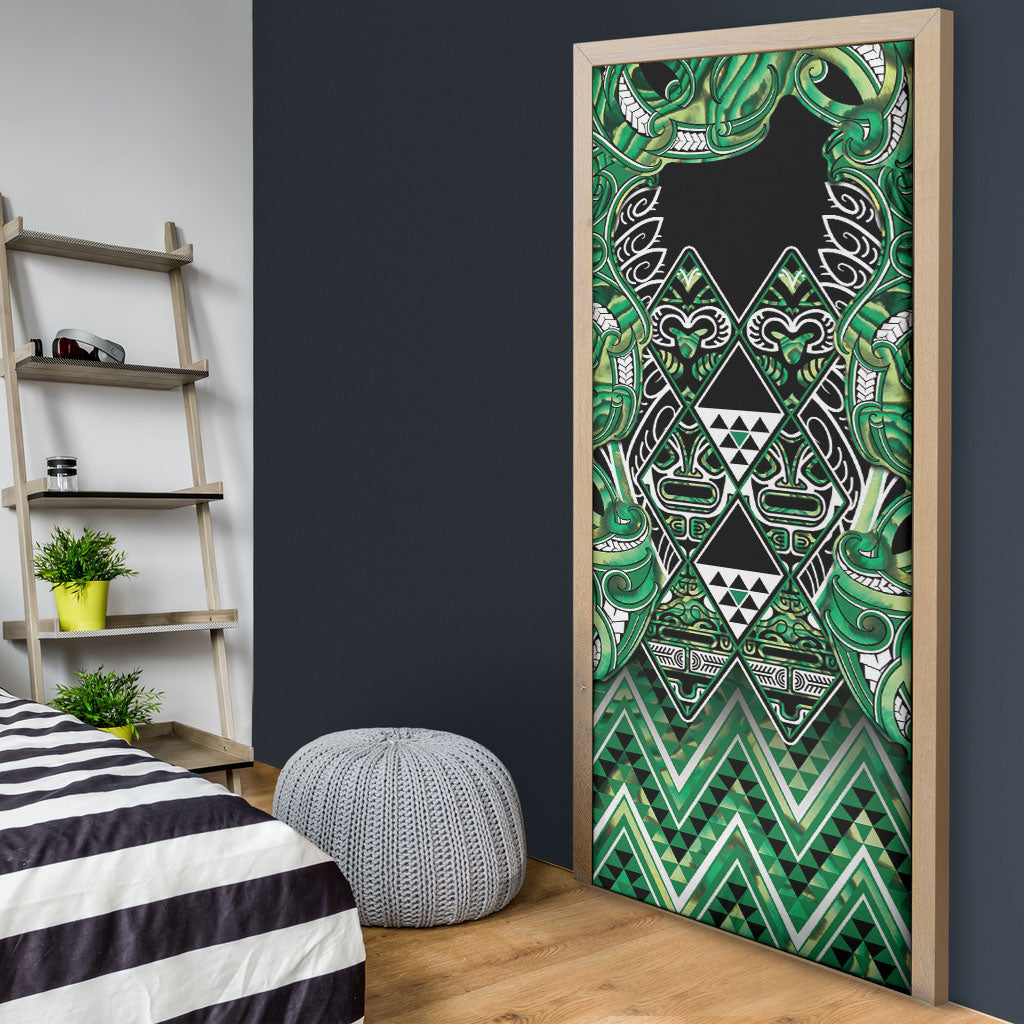Aotearoa Whakatohea Door Cover Maori Tribal Green Abalone Paua Shell Pattern DT05 - Polynesian Pride