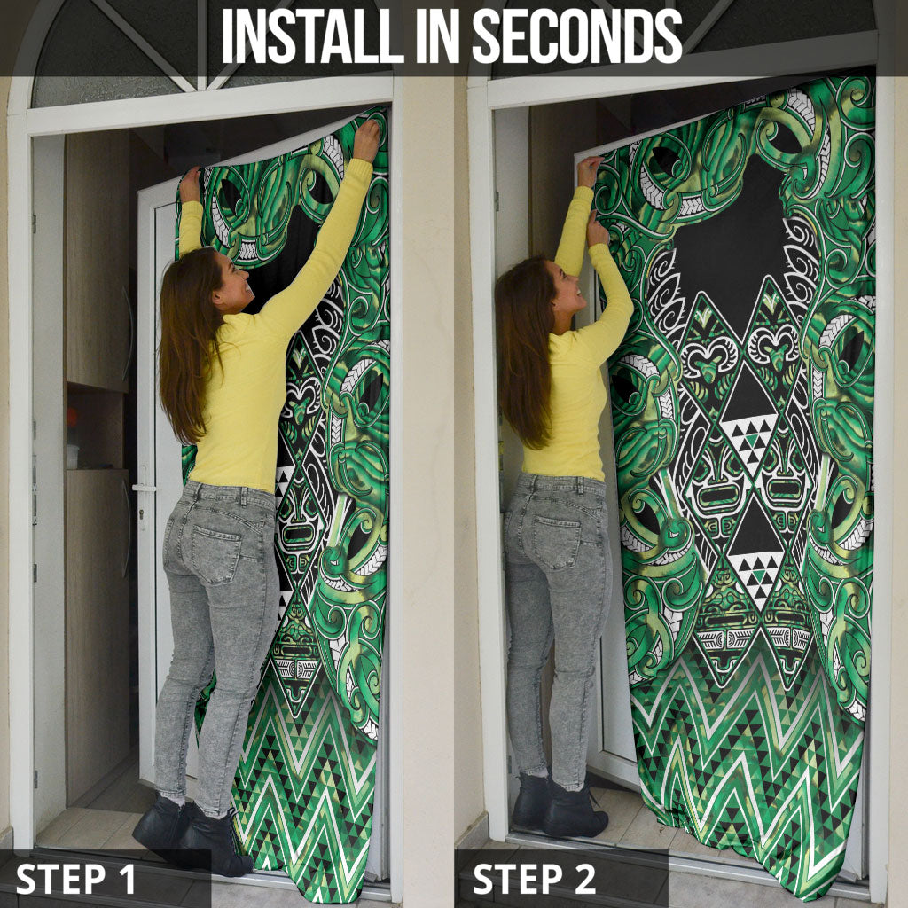 Aotearoa Whakatohea Door Cover Maori Tribal Green Abalone Paua Shell Pattern DT05 - Polynesian Pride