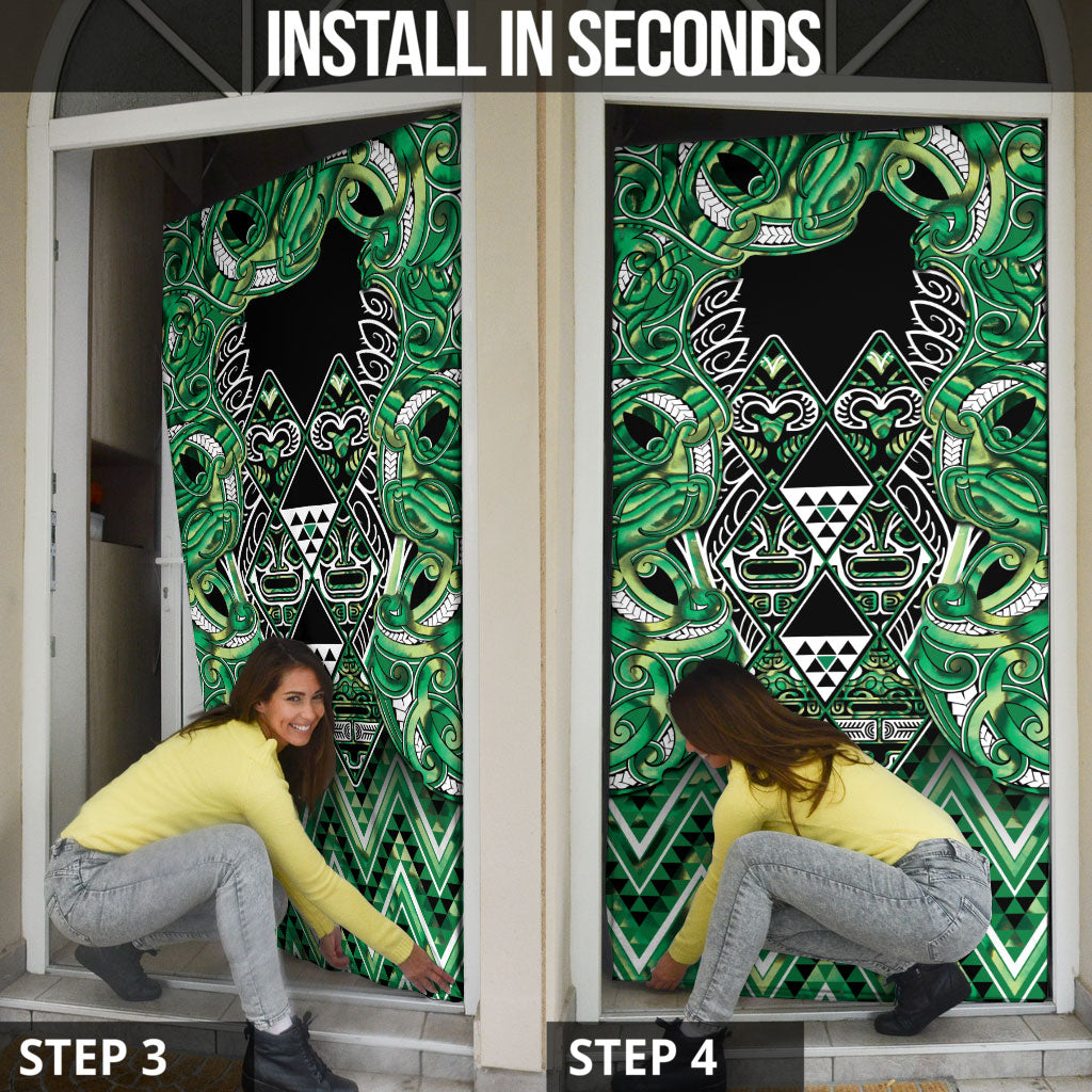 Aotearoa Whakatohea Door Cover Maori Tribal Green Abalone Paua Shell Pattern DT05 - Polynesian Pride