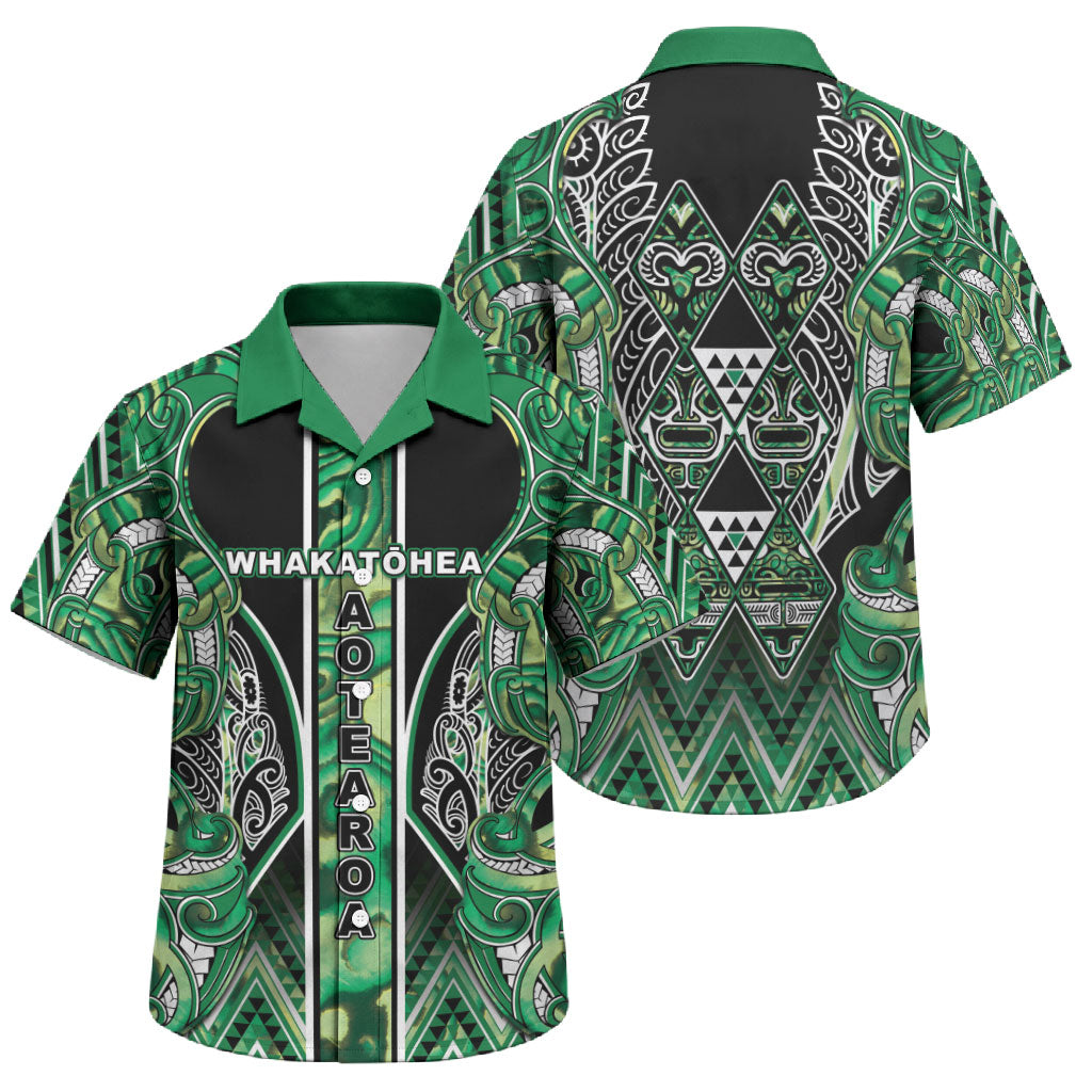 Aotearoa Whakatohea Family Matching Tank Maxi Dress and Hawaiian Shirt Maori Tribal Green Abalone Paua Shell Pattern DT05 Son's Shirt Green - Polynesian Pride