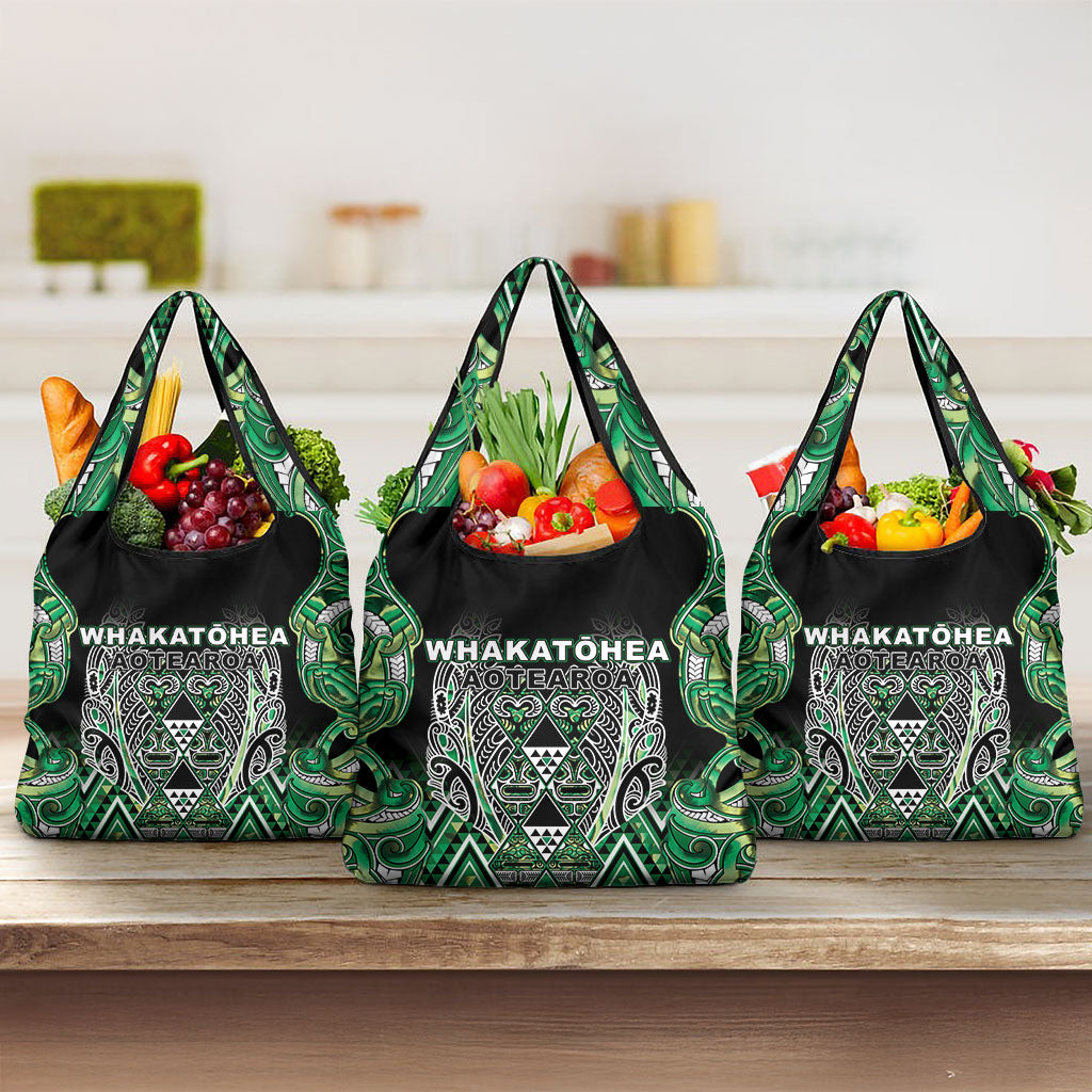 Aotearoa Whakatohea Grocery Bag Maori Tribal Green Abalone Paua Shell Pattern DT05 3-pack One Size Green - Polynesian Pride