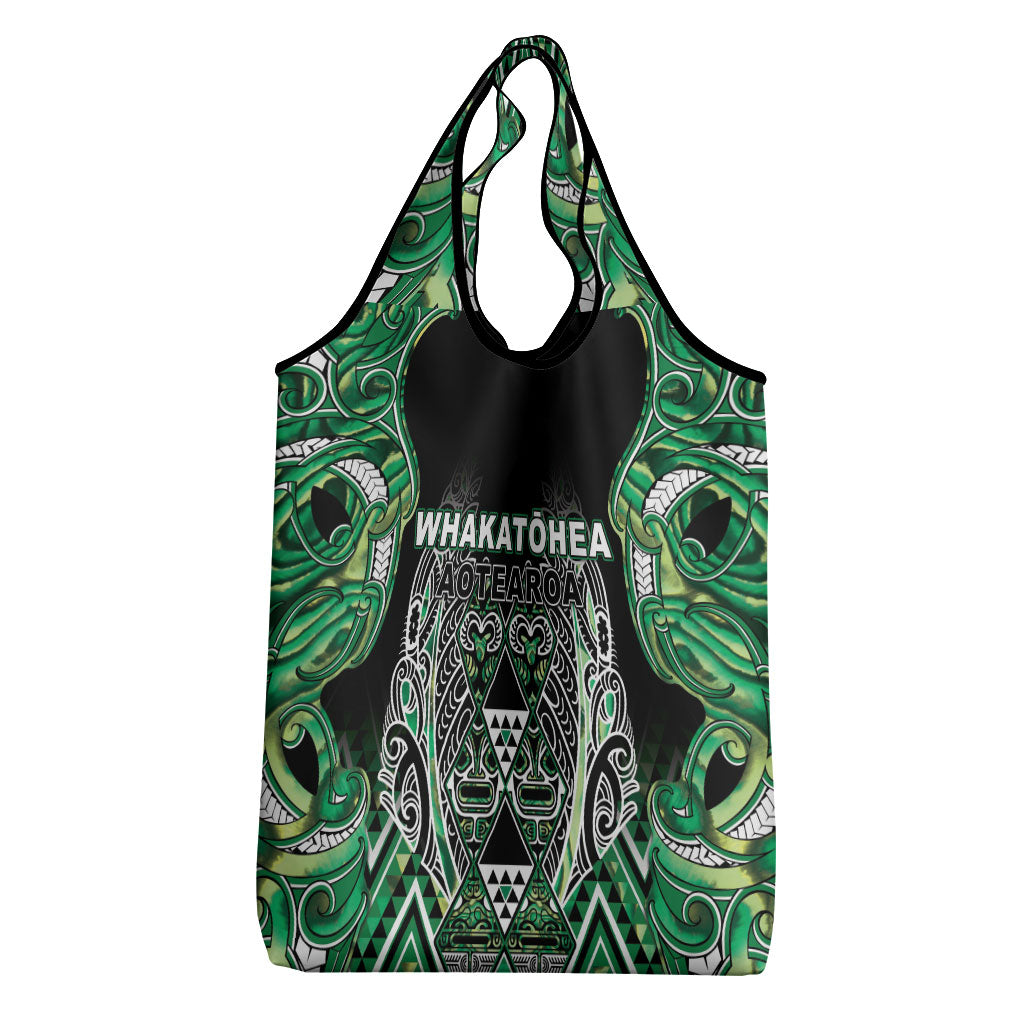 Aotearoa Whakatohea Grocery Bag Maori Tribal Green Abalone Paua Shell Pattern DT05 - Polynesian Pride