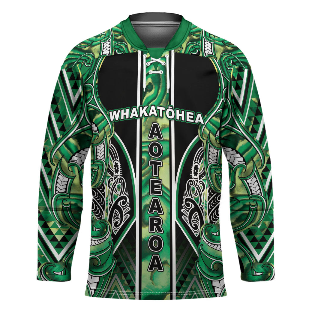 Aotearoa Whakatohea Hockey Jersey Maori Tribal Green Abalone Paua Shell Pattern