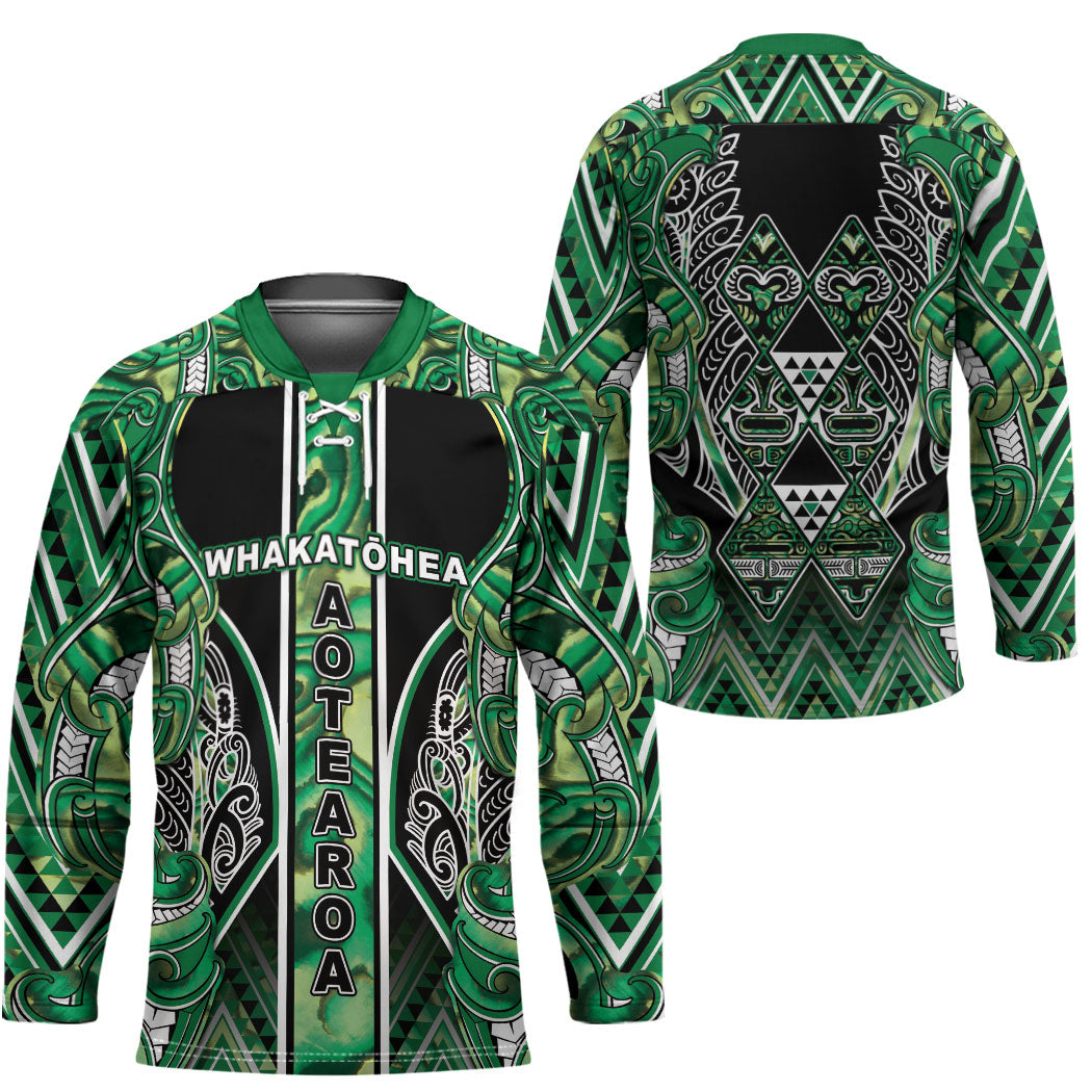 Aotearoa Whakatohea Hockey Jersey Maori Tribal Green Abalone Paua Shell Pattern DT05 - Polynesian Pride