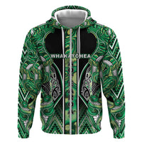 Aotearoa Whakatohea Hoodie Maori Tribal Green Abalone Paua Shell Pattern DT05 Zip Hoodie Green - Polynesian Pride
