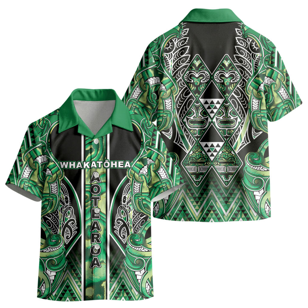 Aotearoa Whakatohea Kid Hawaiian Shirt Maori Tribal Green Abalone Paua Shell Pattern DT05 - Polynesian Pride
