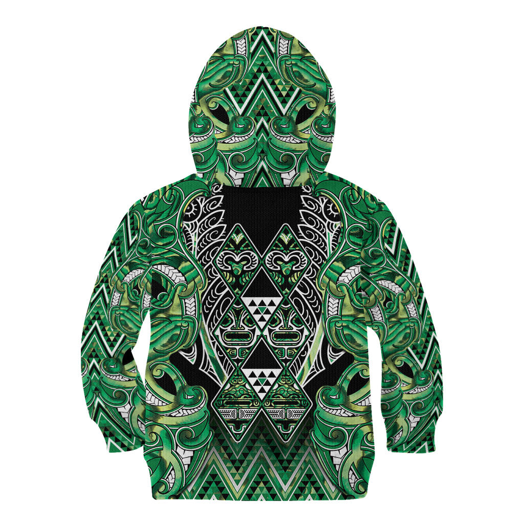 Aotearoa Whakatohea Kid Hoodie Maori Tribal Green Abalone Paua Shell Pattern DT05 - Polynesian Pride