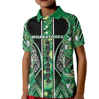 Aotearoa Whakatohea Kid Polo Shirt Maori Tribal Green Abalone Paua Shell Pattern DT05 Kid Green - Polynesian Pride