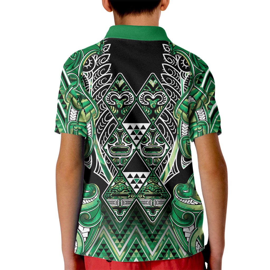 Aotearoa Whakatohea Kid Polo Shirt Maori Tribal Green Abalone Paua Shell Pattern DT05 - Polynesian Pride
