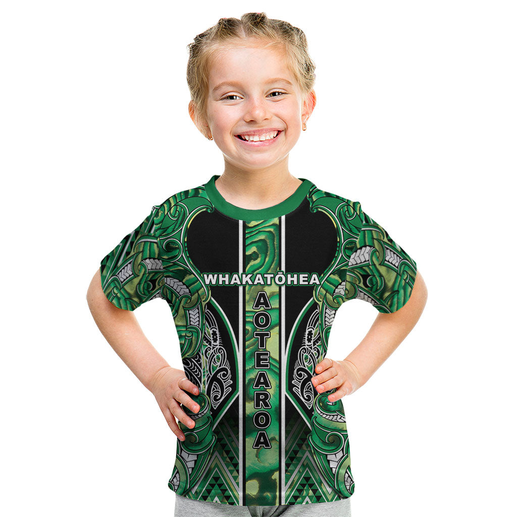 Aotearoa Whakatohea Kid T Shirt Maori Tribal Green Abalone Paua Shell Pattern