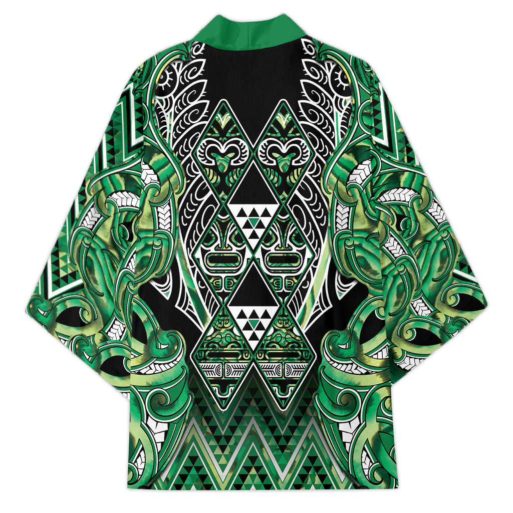 Aotearoa Whakatohea Kimono Maori Tribal Green Abalone Paua Shell Pattern DT05 - Polynesian Pride