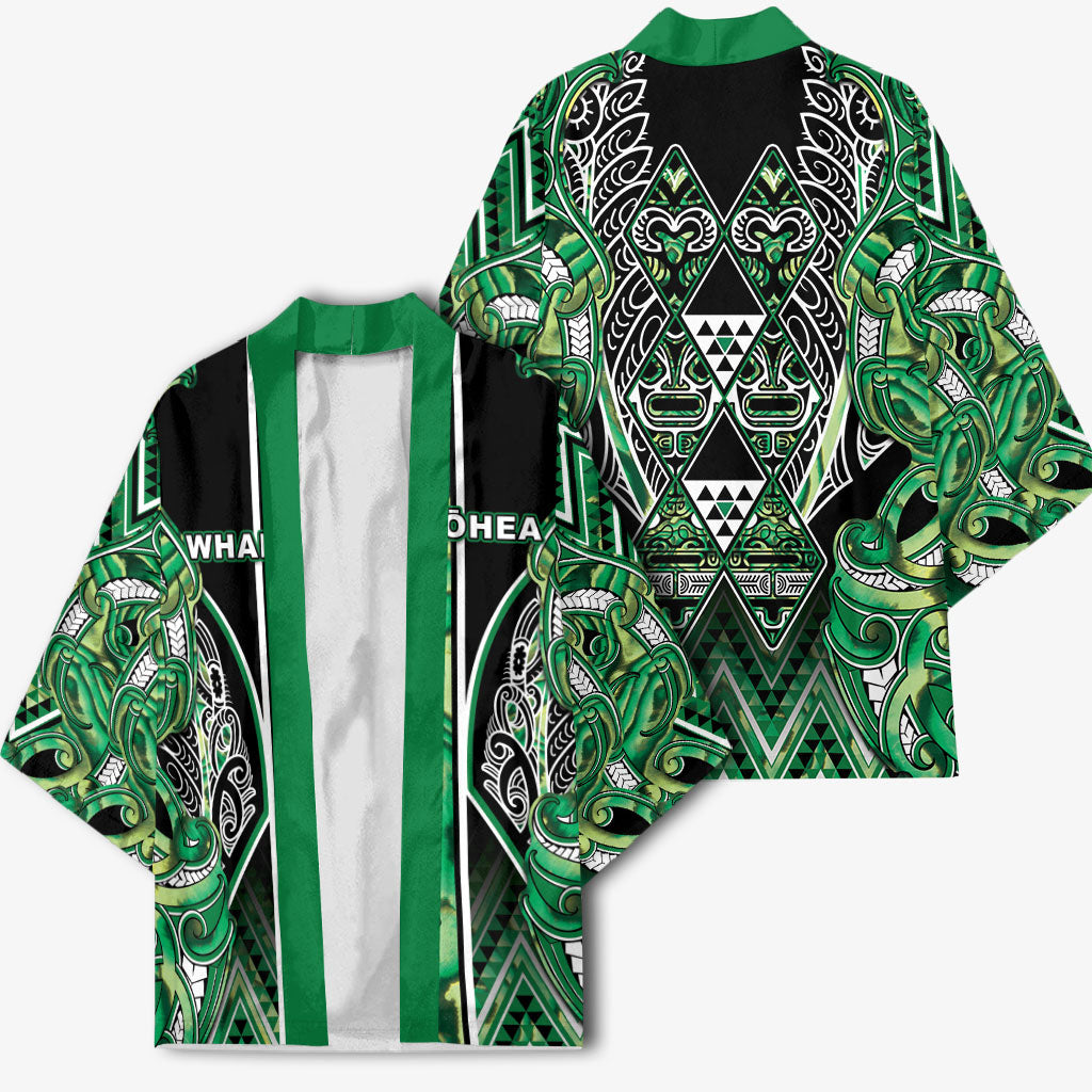 Aotearoa Whakatohea Kimono Maori Tribal Green Abalone Paua Shell Pattern DT05 - Polynesian Pride