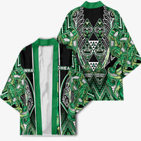 Aotearoa Whakatohea Kimono Maori Tribal Green Abalone Paua Shell Pattern DT05 - Polynesian Pride