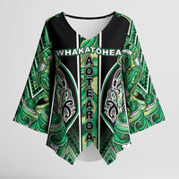 Aotearoa Whakatohea Kimono Sleeve Blouse Maori Tribal Green Abalone Paua Shell Pattern DT05 Female Green - Polynesian Pride