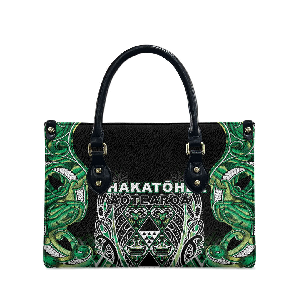 Aotearoa Whakatohea Leather Bag Maori Tribal Green Abalone Paua Shell Pattern DT05 - Polynesian Pride