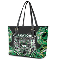 Aotearoa Whakatohea Leather Tote Bag Maori Tribal Green Abalone Paua Shell Pattern DT05 - Polynesian Pride