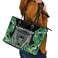 Aotearoa Whakatohea Leather Tote Bag Maori Tribal Green Abalone Paua Shell Pattern DT05 - Polynesian Pride