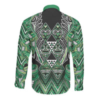 Aotearoa Whakatohea Long Sleeve Button Shirt Maori Tribal Green Abalone Paua Shell Pattern DT05 - Polynesian Pride