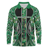 Aotearoa Whakatohea Long Sleeve Polo Shirt Maori Tribal Green Abalone Paua Shell Pattern DT05 Green - Polynesian Pride