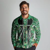 Aotearoa Whakatohea Long Sleeve Polo Shirt Maori Tribal Green Abalone Paua Shell Pattern DT05 - Polynesian Pride
