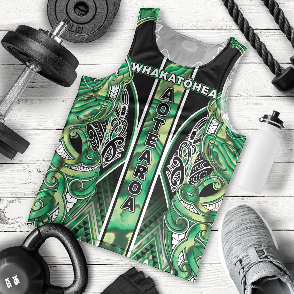 Aotearoa Whakatohea Men Tank Top Maori Tribal Green Abalone Paua Shell Pattern DT05 - Polynesian Pride