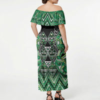 Aotearoa Whakatohea Off Shoulder Maxi Dress Maori Tribal Green Abalone Paua Shell Pattern DT05 - Polynesian Pride