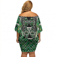 Aotearoa Whakatohea Off Shoulder Short Dress Maori Tribal Green Abalone Paua Shell Pattern DT05 - Polynesian Pride
