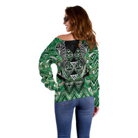 Aotearoa Whakatohea Off Shoulder Sweater Maori Tribal Green Abalone Paua Shell Pattern DT05 - Polynesian Pride