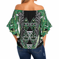 Aotearoa Whakatohea Off Shoulder Wrap Waist Top Maori Tribal Green Abalone Paua Shell Pattern DT05 - Polynesian Pride