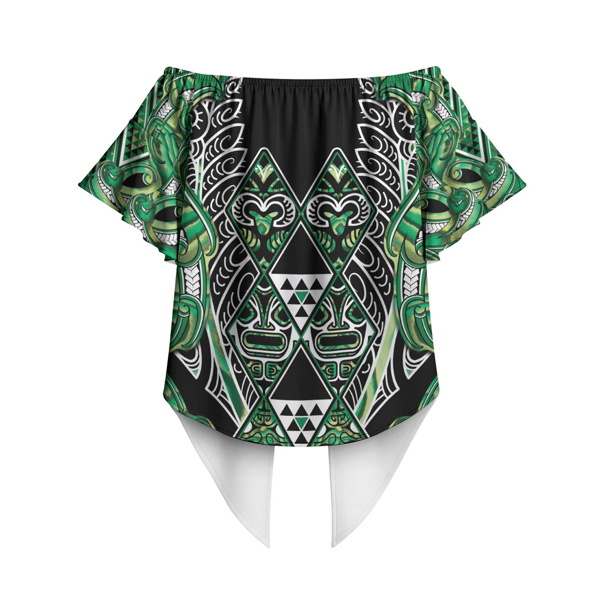 Aotearoa Whakatohea Off Shoulder Wrap Waist Top Maori Tribal Green Abalone Paua Shell Pattern DT05 - Polynesian Pride