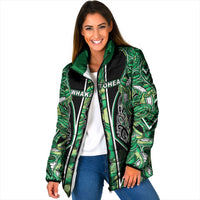 Aotearoa Whakatohea Padded Jacket Maori Tribal Green Abalone Paua Shell Pattern DT05 Women Green - Polynesian Pride