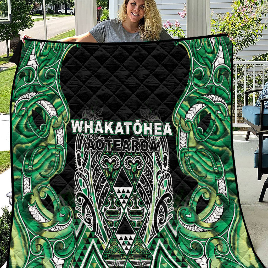Aotearoa Whakatohea Quilt Maori Tribal Green Abalone Paua Shell Pattern