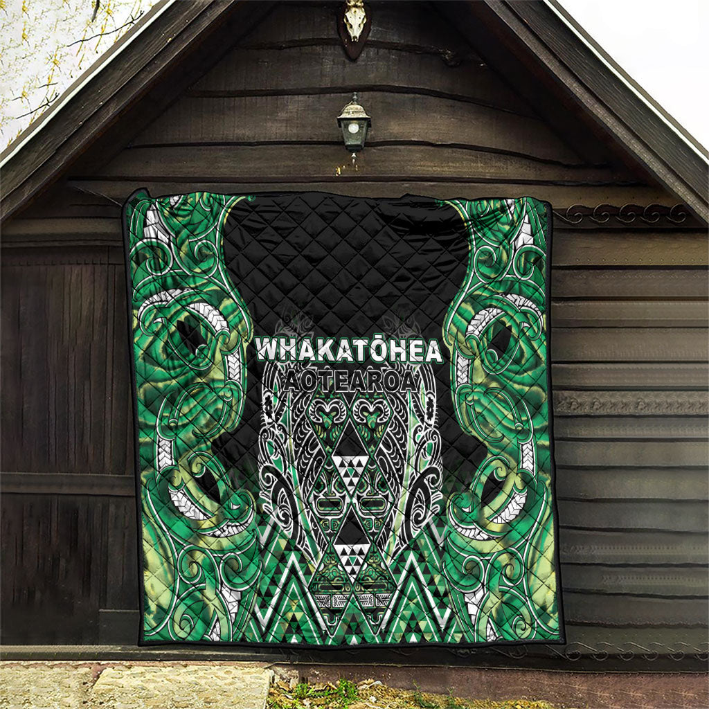 Aotearoa Whakatohea Quilt Maori Tribal Green Abalone Paua Shell Pattern DT05 - Polynesian Pride