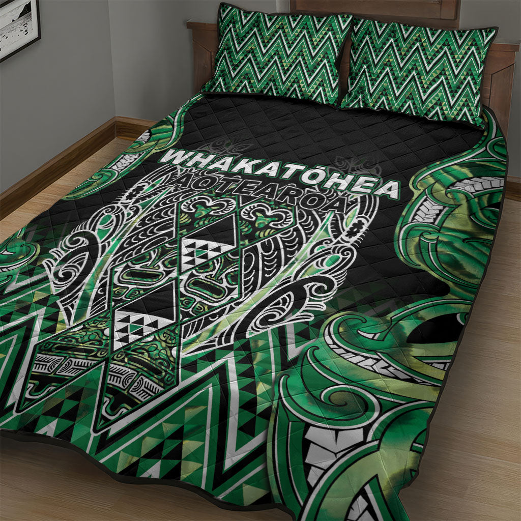 Aotearoa Whakatohea Quilt Bed Set Maori Tribal Green Abalone Paua Shell Pattern DT05 - Polynesian Pride