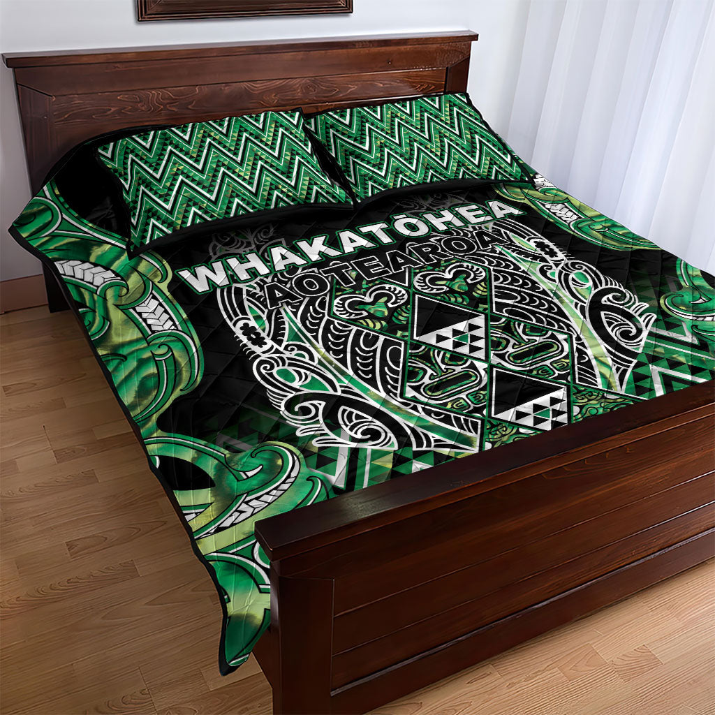 Aotearoa Whakatohea Quilt Bed Set Maori Tribal Green Abalone Paua Shell Pattern DT05 - Polynesian Pride