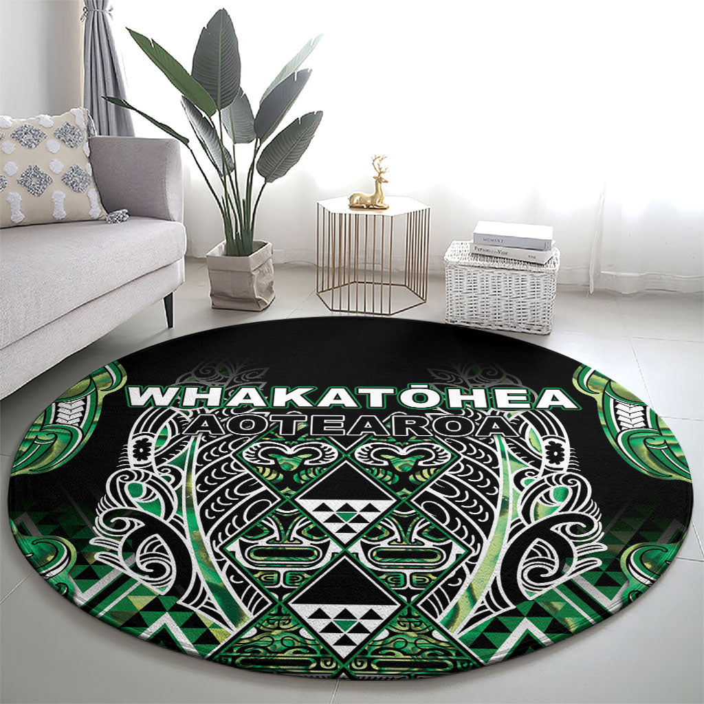 Aotearoa Whakatohea Round Carpet Maori Tribal Green Abalone Paua Shell Pattern DT05 - Polynesian Pride