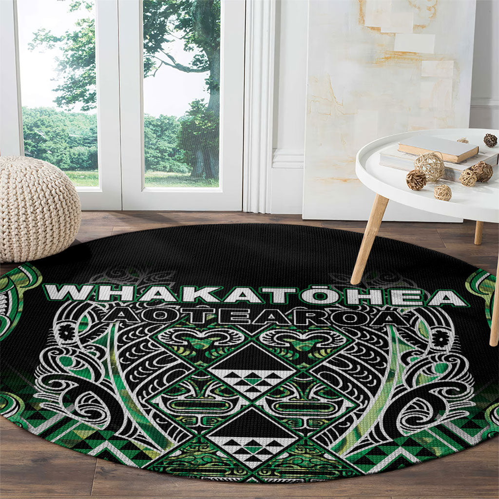 Aotearoa Whakatohea Round Carpet Maori Tribal Green Abalone Paua Shell Pattern DT05 - Polynesian Pride