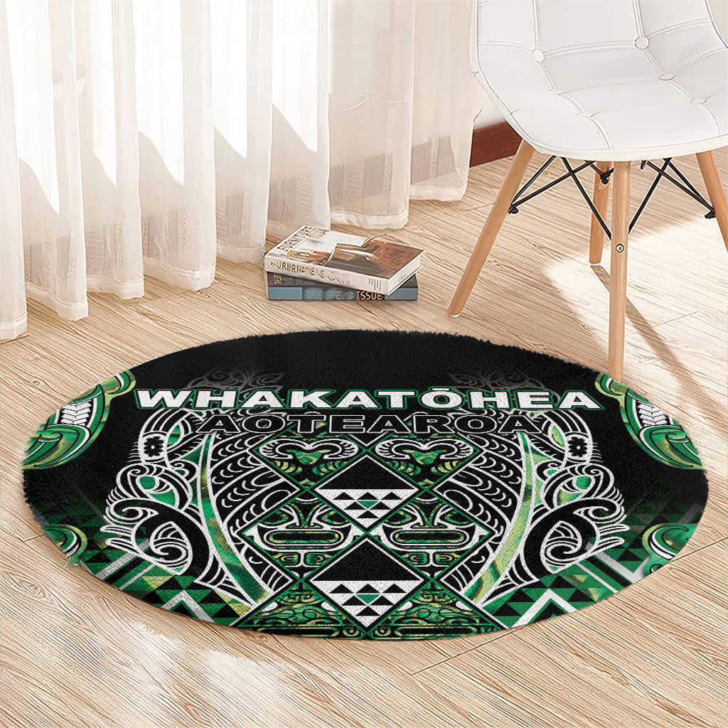 Aotearoa Whakatohea Round Carpet Maori Tribal Green Abalone Paua Shell Pattern DT05 - Polynesian Pride