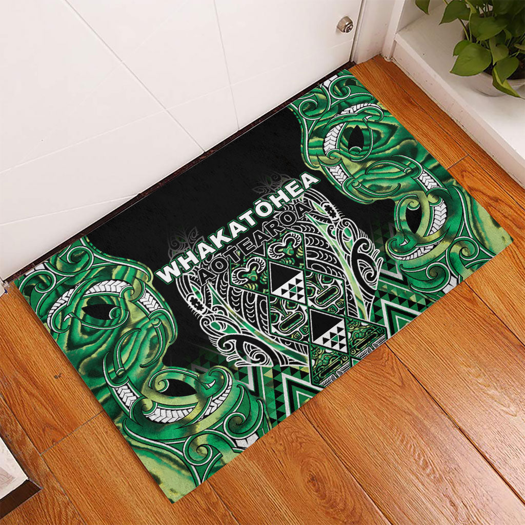 Aotearoa Whakatohea Rubber Doormat Maori Tribal Green Abalone Paua Shell Pattern DT05 - Polynesian Pride