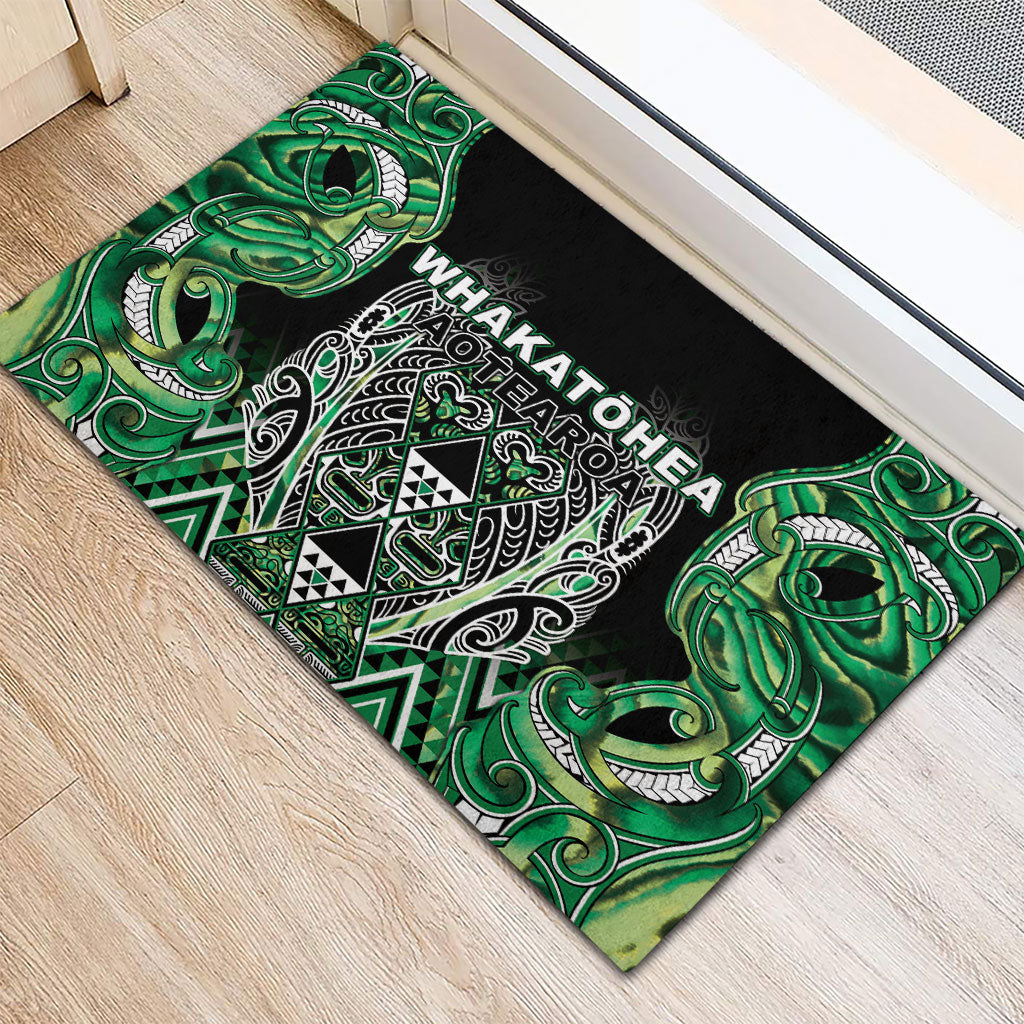 Aotearoa Whakatohea Rubber Doormat Maori Tribal Green Abalone Paua Shell Pattern DT05 - Polynesian Pride