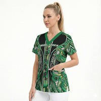 Aotearoa Whakatohea Scrub Top Maori Tribal Green Abalone Paua Shell Pattern DT05 - Polynesian Pride