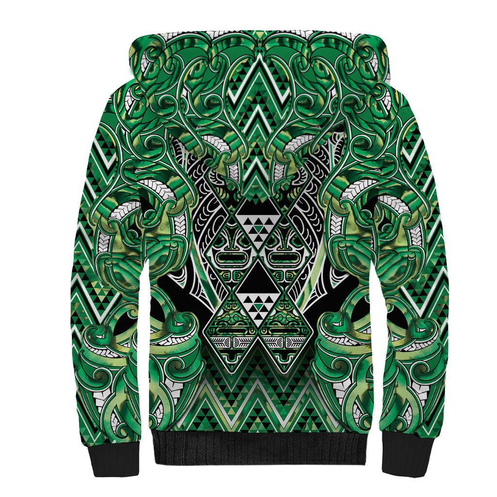 Aotearoa Whakatohea Sherpa Hoodie Maori Tribal Green Abalone Paua Shell Pattern DT05 - Polynesian Pride