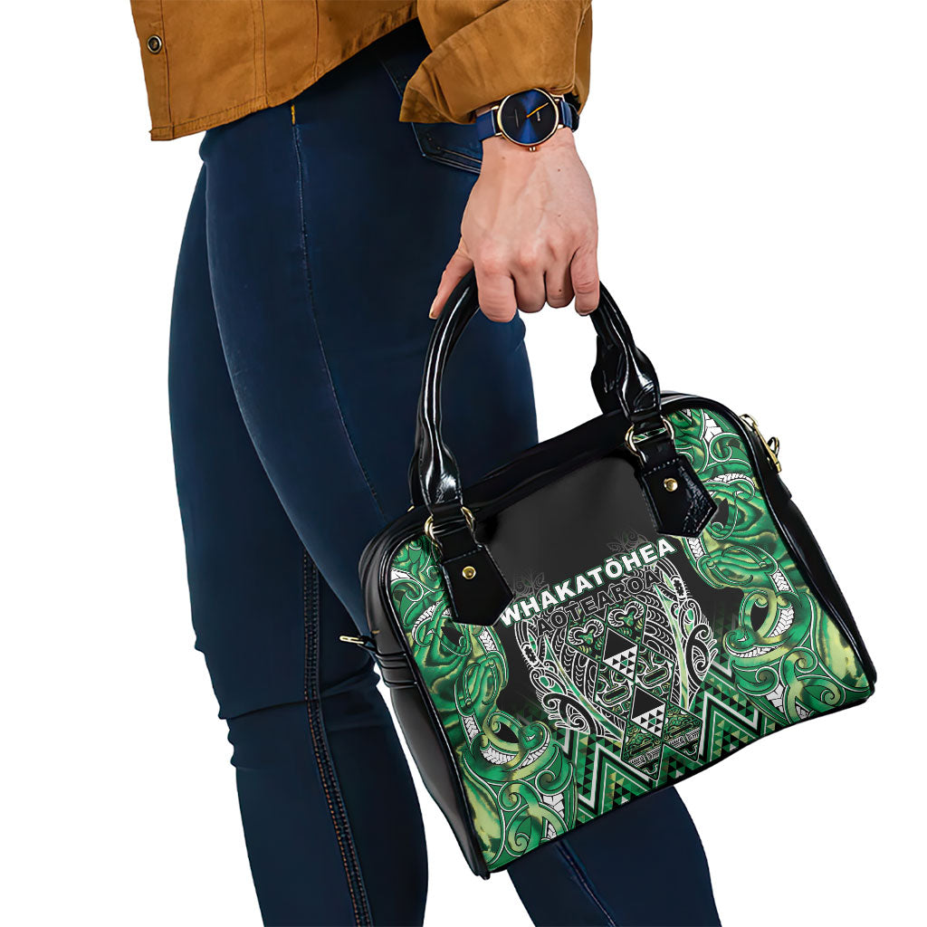 Aotearoa Whakatohea Shoulder Handbag Maori Tribal Green Abalone Paua Shell Pattern DT05 - Polynesian Pride