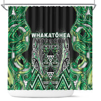 Aotearoa Whakatohea Shower Curtain Maori Tribal Green Abalone Paua Shell Pattern DT05 Green - Polynesian Pride