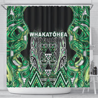 Aotearoa Whakatohea Shower Curtain Maori Tribal Green Abalone Paua Shell Pattern DT05 - Polynesian Pride