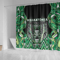 Aotearoa Whakatohea Shower Curtain Maori Tribal Green Abalone Paua Shell Pattern DT05 - Polynesian Pride